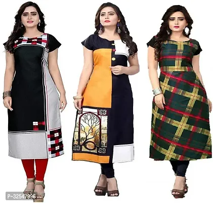 Beautiful Crepe Printed Kurta For Women Pack of 3-thumb0