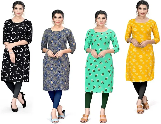 Fancy Straight Printed Crepe Straight Kurta Pack Of 4 Vol 9