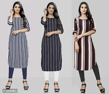 Reliable Crepe Striped Kurta For Women- Pack Of 3