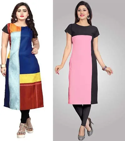 Stylish Colourblocked Crepe Kurta For Women Pack Of 2