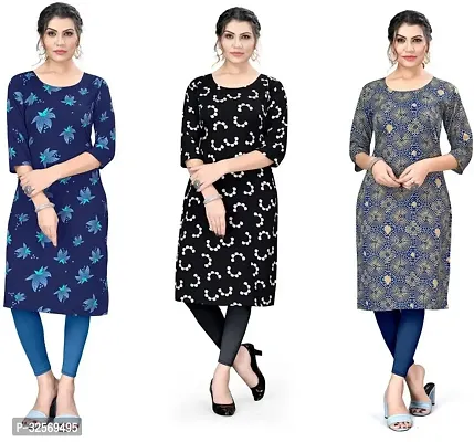 Elegant Multicoloured Crepe Printed Straight Kurta For Women Pack Of 3-thumb0