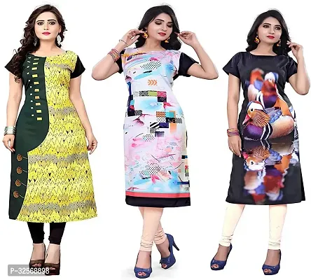 Elegant Multicoloured Crepe Printed Straight Kurta For Women Pack Of 3