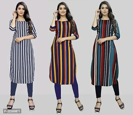 Reliable Crepe Striped Kurta For Women- Pack Of 3