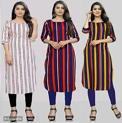 Reliable Crepe Striped Kurta For Women- Pack Of 3