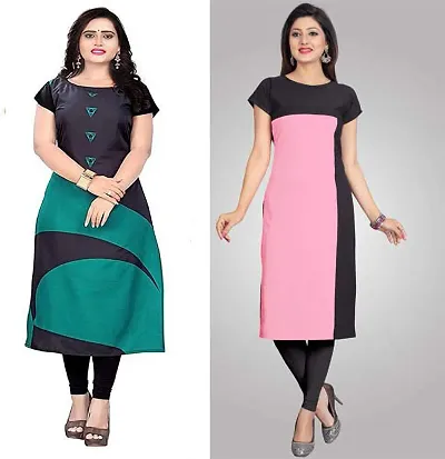 Stylish Crepe Printed A-Line Kurtis - Pack Of 2