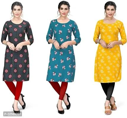 Elegant Multicoloured Crepe Printed Straight Kurta For Women Pack Of 3