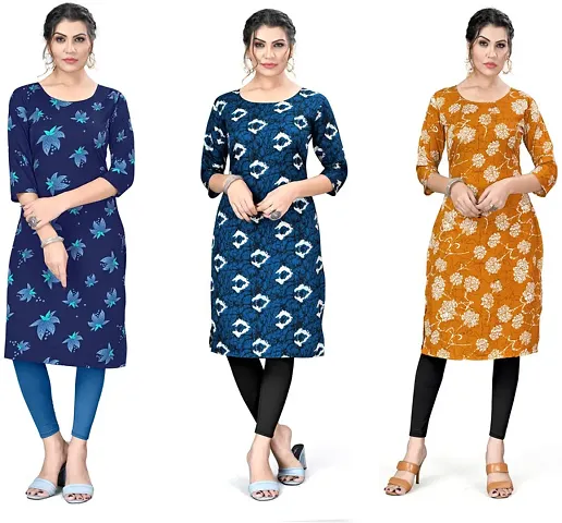 Fancy Straight Printed Crepe Kurta Pack Of 3 Vol 5