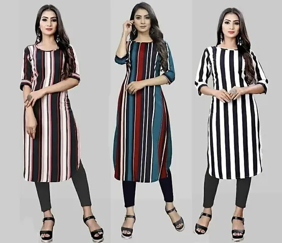 Stylish Straight Printed Crepe Kurta Pack Of 3 Vol 6