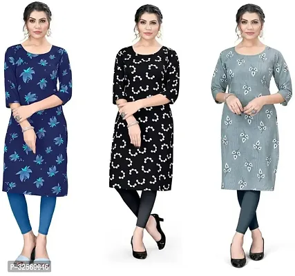 Elegant Multicoloured Crepe Printed Straight Kurta For Women Pack Of 3-thumb0