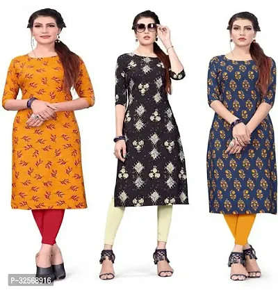 Elegant Multicoloured Crepe Printed Straight Kurta For Women Pack Of 3-thumb0