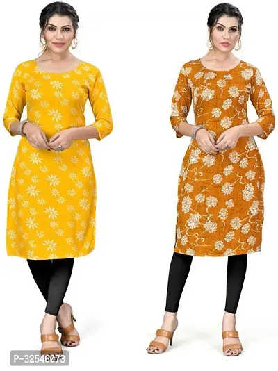 Beautiful Crepe Multicoloured Printed Kurta For Women Pack of 2