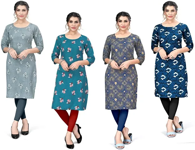 Pack Of 4- A-Line Printed Crepe Kurta