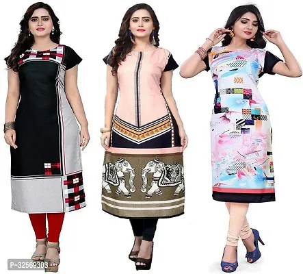 Elegant Multicoloured Crepe Printed Straight Kurta For Women Pack Of 3-thumb0