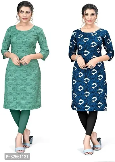 Stylish Multicoloured Crepe Printed Stitched Kurta For Women Pack Of 2-thumb0