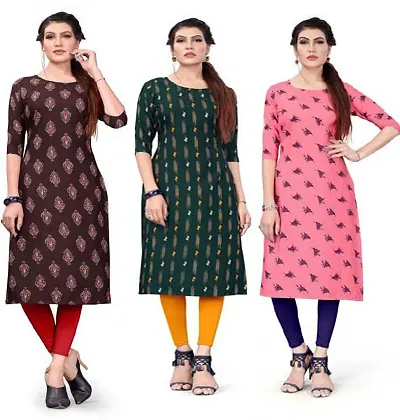 Stylish Straight Printed Crepe Kurta Pack Of 3 Vol 9