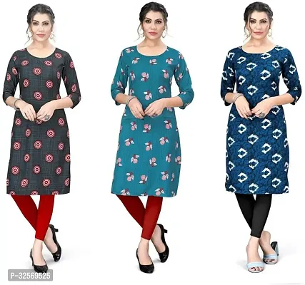 Elegant Multicoloured Crepe Printed Straight Kurta For Women Pack Of 3-thumb0