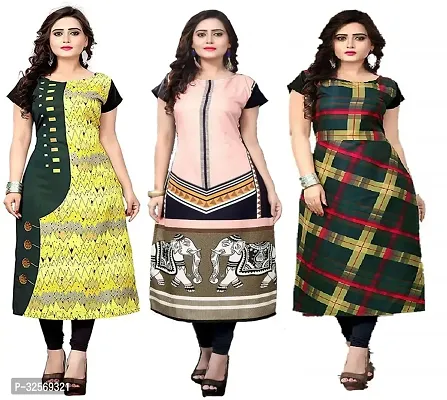 Elegant Multicoloured Crepe Printed Straight Kurta For Women Pack Of 3-thumb0