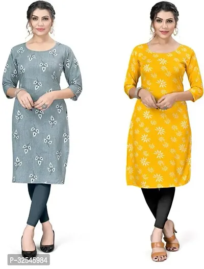 Beautiful Crepe Multicoloured Printed Kurta For Women Pack of 2-thumb0