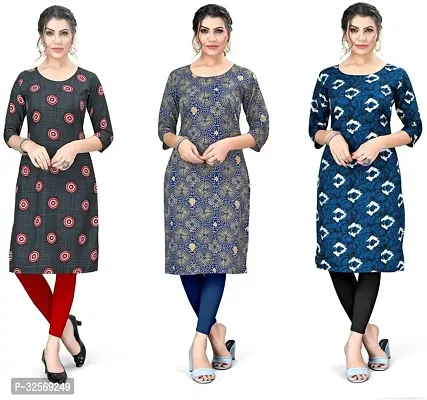 Elegant Multicoloured Crepe Printed Straight Kurta For Women Pack Of 3