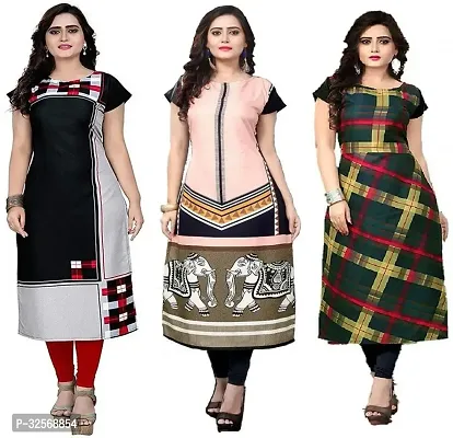 Elegant Multicoloured Crepe Printed Straight Kurta For Women Pack Of 3