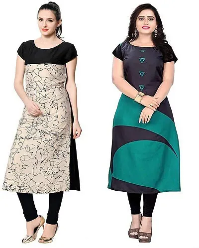 Stylish Printed Crepe Kurta For Women Pack Of 2