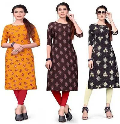 Stylish Straight Printed Crepe Kurta Pack Of 3 Vol 4