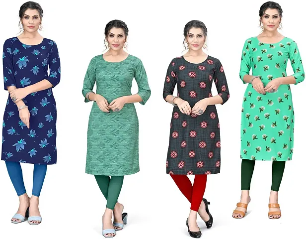 Pack Of 4- A-Line Printed Crepe Kurta