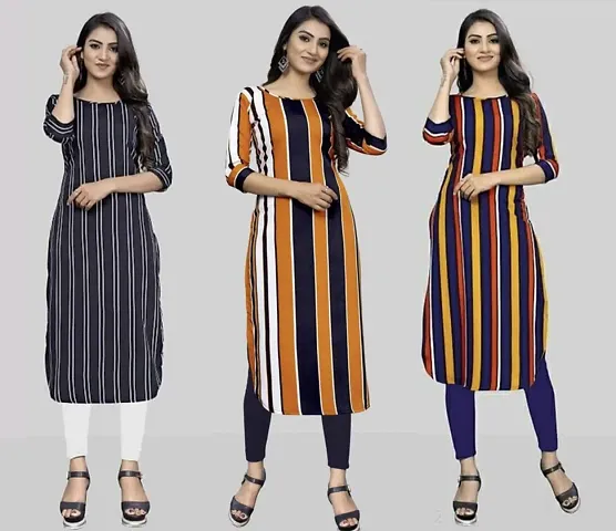 Stylish Straight Striped Crepe Kurta Pack Of 3