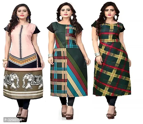 Elegant Multicoloured Crepe Printed Straight Kurta For Women Pack Of 3