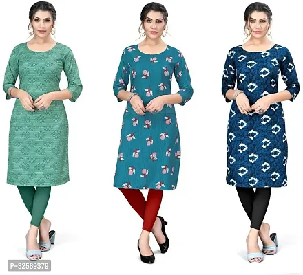 Elegant Multicoloured Crepe Printed Straight Kurta For Women Pack Of 3