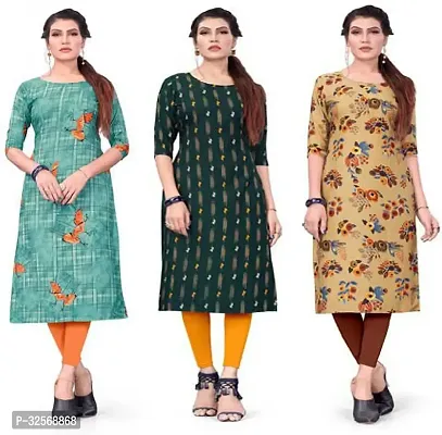 Elegant Multicoloured Crepe Printed Straight Kurta For Women Pack Of 3-thumb0