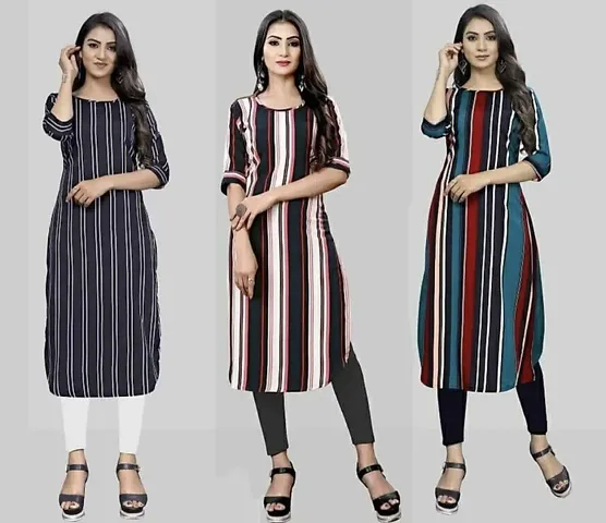 Fancy Straight Printed Crepe Kurta Pack Of 3 Vol 9