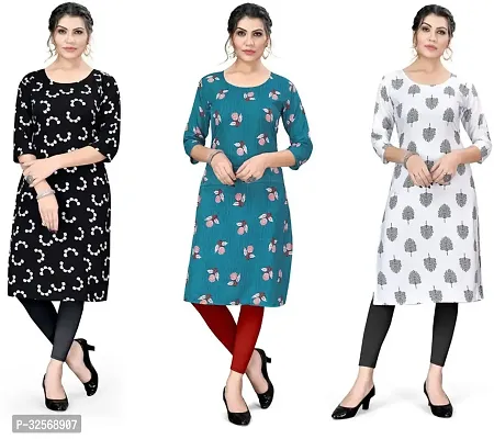 Elegant Multicoloured Crepe Printed Straight Kurta For Women Pack Of 3