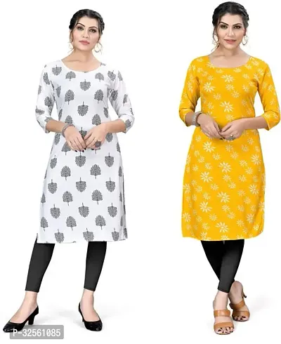 Stylish Multicoloured Crepe Printed Stitched Kurta For Women Pack Of 2-thumb0