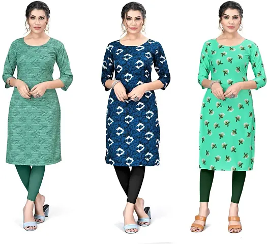 Stylish A-Line Multicoloured Printed Crepe Kurta Combo Of 3