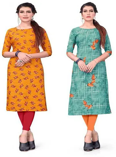 Stylish Crepe Printed A-Line Kurtis For Women - Pack Of 2