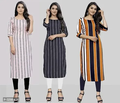 Reliable Crepe Striped Kurta For Women- Pack Of 3