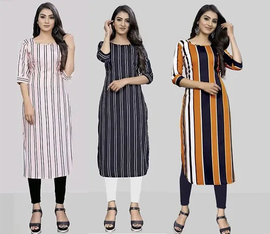 Stylish Straight Printed Crepe Kurta Pack Of 3 Vol 5