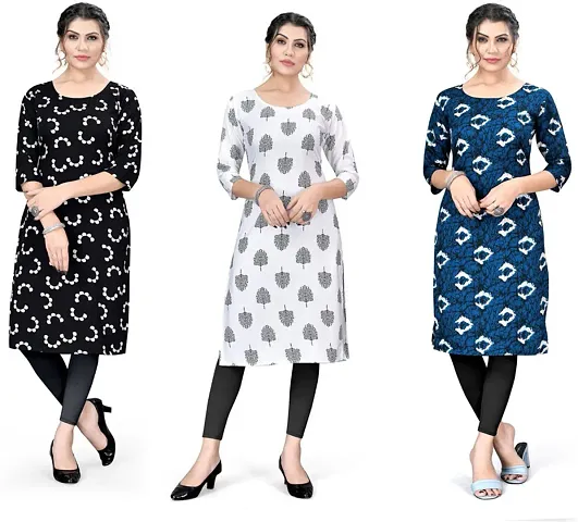 Stylish Reliable Crepe Printed Kurta - Pack Of 3