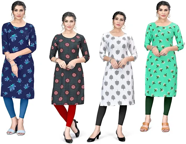 Stylish A-Line Printed Crepe Kurta Pack Of 4