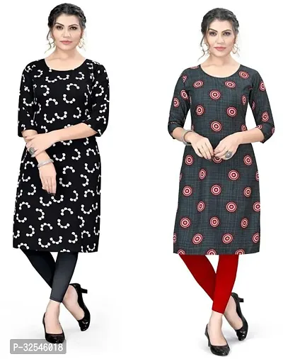 Beautiful Crepe Multicoloured Printed Kurta For Women Pack of 2-thumb0