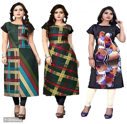 Elegant Multicoloured Crepe Printed Straight Kurta For Women Pack Of 3