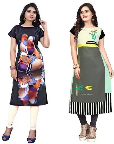 Stylish Printed Crepe Kurta For Women Pack Of 2 Vol 6