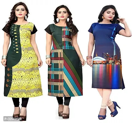 Elegant Multicoloured Crepe Printed Straight Kurta For Women Pack Of 3