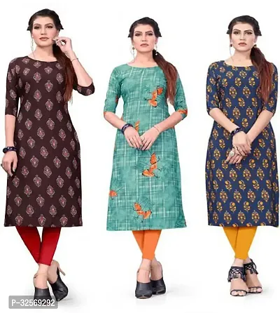 Elegant Multicoloured Crepe Printed Straight Kurta For Women Pack Of 3