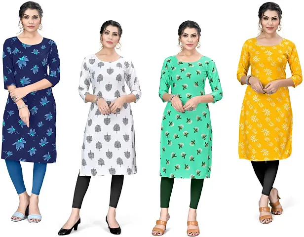 Pack Of 4- A-Line Printed Crepe Kurta