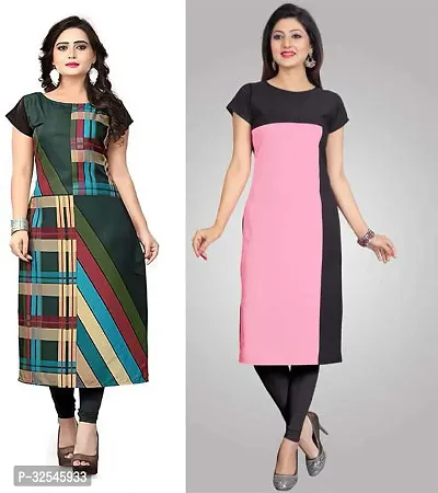 Beautiful Crepe Multicoloured Printed Kurta For Women Pack of 2-thumb0