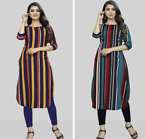 Stylish Crepe Printed A-Line Kurtis - Pack Of 2