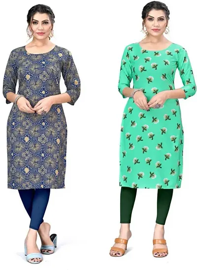 Stylish Crepe Printed A-Line Kurtis For Women - Pack Of 2