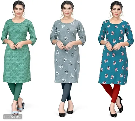 Elegant Multicoloured Crepe Printed Straight Kurta For Women Pack Of 3